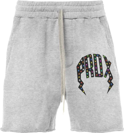 Multi-colored Gem Distressed Grey Shorts