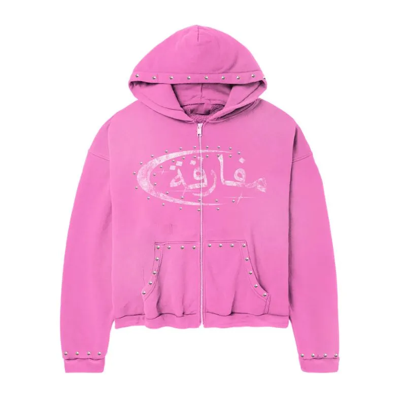 Paradox Arabic Zip-Up Hoodie Pink & White