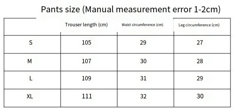 Paradox Pants Size Chart