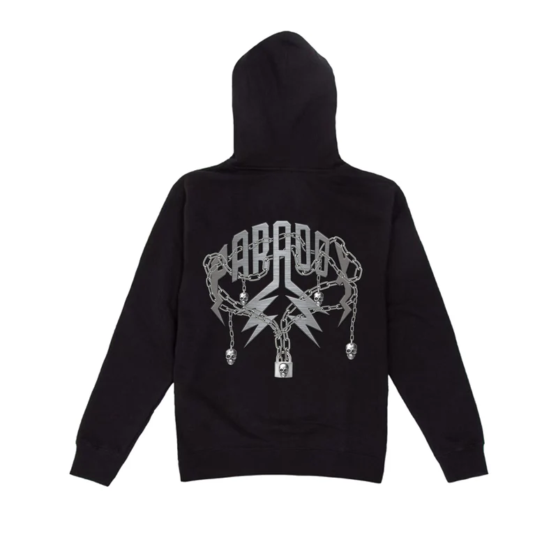 Skull Chains Lightning Arc Logo Hoodie Black Skull Chains Lightning Arc Logo Black Hoodie