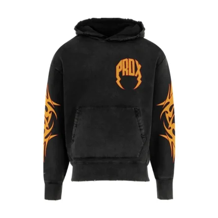 Tribal Print Logo Pull-Over Black Hoodie