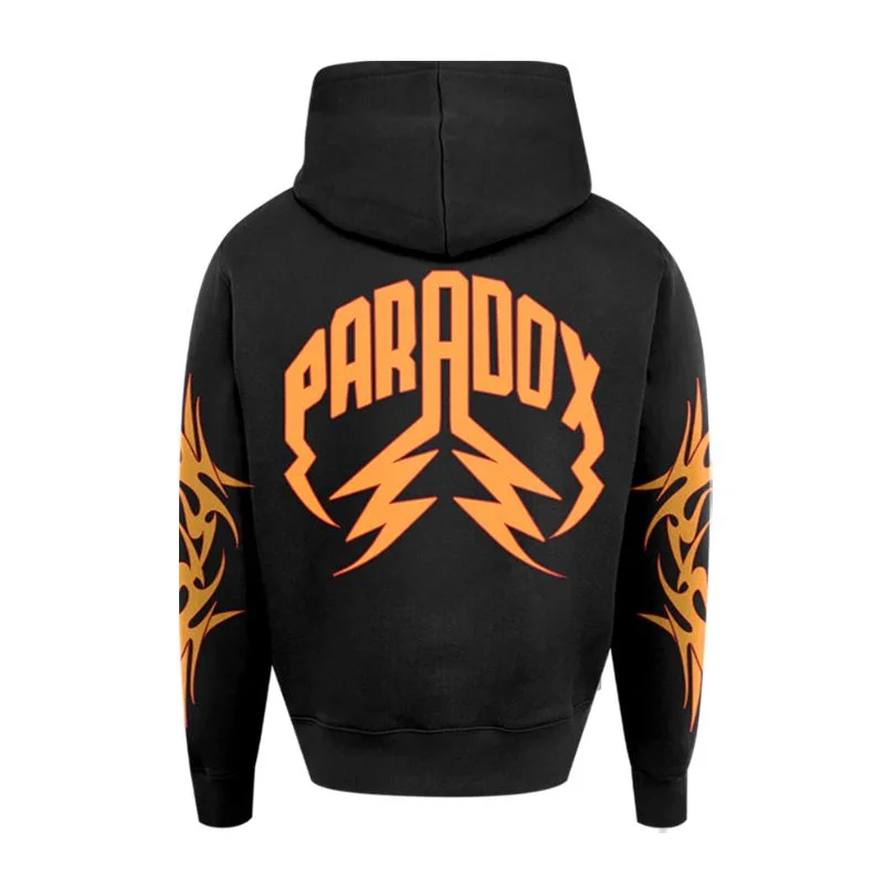 Tribal Print Logo Pull-Over Black Hoodie
