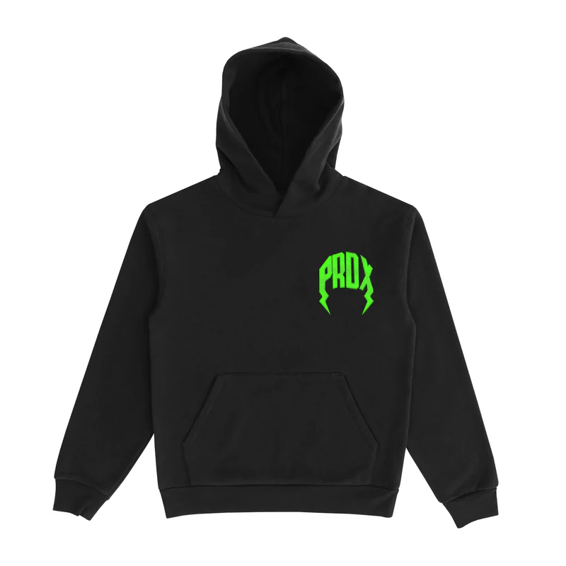 Twill Lightning Arc Logo Pull-Over Black & Green Hoodie