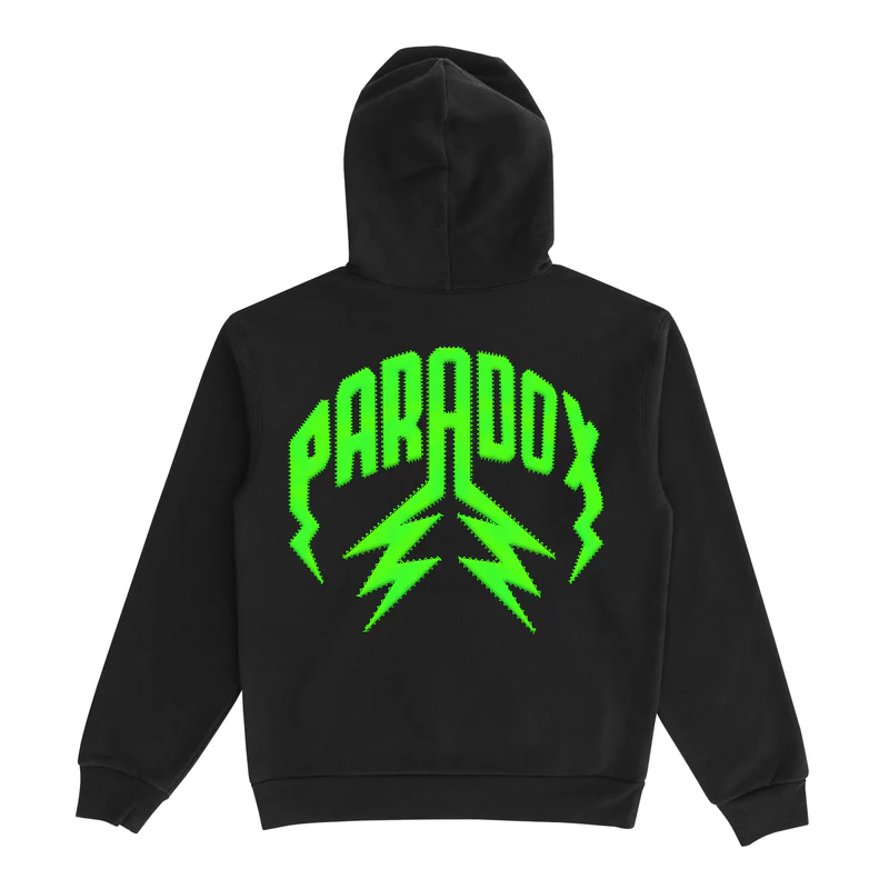 Twill Lightning Arc Logo Pull-Over Hoodie Black & Green Twill Lightning Arc Logo Pull-Over Black & Green Hoodie