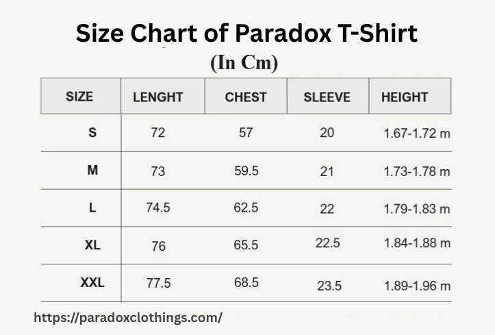 Paradox Shirt Size Chart